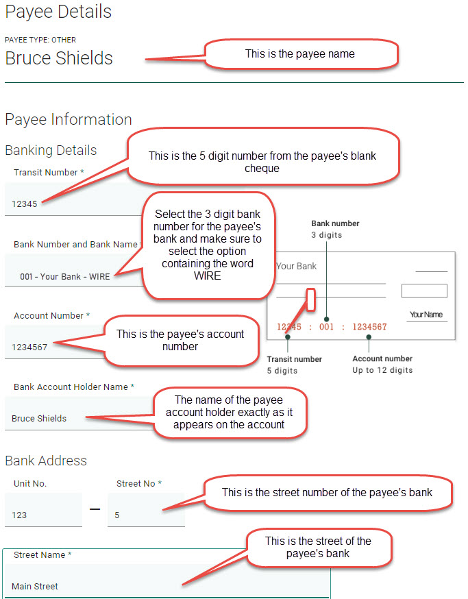 How do I enter the recipient's bank information for a Wire Transfer